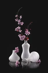 Pink Blossoms, Frosted Vases