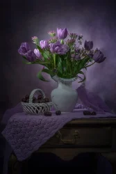 Purple Tulips and Cherries