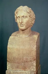 Portrait bust of Alexander the Great (356-323 BC), known as the Azara Herm, Greek replica of a 4th-century BC original