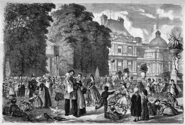 View of the Luxembourg Garden in Paris. Engraving after a drawing by M. Pietsch in 