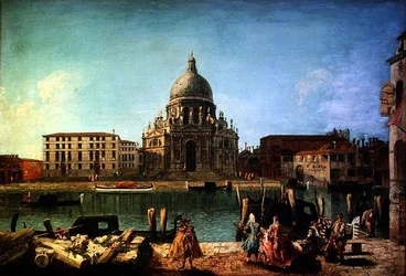S. Maria della Salute from the Rio de San Moise, Venice, with Gentry and Gondoliers in the Foreground