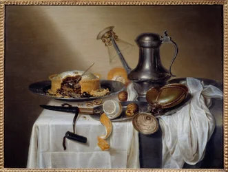 Still Life with Pate, Lemon, and Pewter Carafe