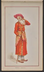 Elderly Court Official of the Kolhapur Durbar, Dressed in a Red Coat and Pink Turban