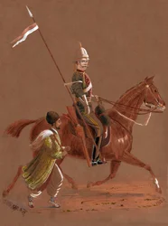 Trooper of the 9th Lancers Riding, with an Afghan Soldier Running Beside His Horse