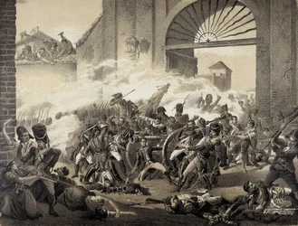 Spain. War of Independence (1808). Second of May in Madrid. Death of Luis Daoiz Defending the Monteleon Park. Engraving After a Painting by Manuel Castellano. Lithography.