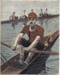Rowing Race in France. Illustration by Luque, from French newspaper Le Soleil du Dimanche