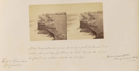 Stereoscopic View of Recife to Porto de Pernambuco Including the Old Fortress of Picão Taken from the Lighthouse at the End of the Reef