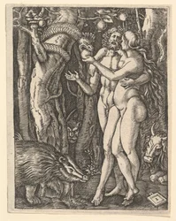 Adam and Eve with apple and serpent, ca. 1500-1534.