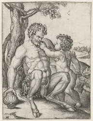 Pan with Drinking Cup and Bacchus as a Child with a Bunch of Grapes