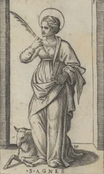 Saint Agnes Standing Holding a Palm in Her Right Hand, a Sheep Lower Left