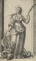 Saint Margaret standing, a dragon at the left, from the series 