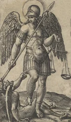 Saint Michael Holding Scales and a Lance, a Demon Beneath Him, from the Series 