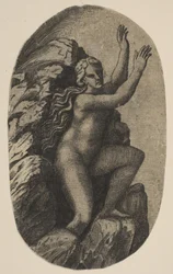 Eurydice Naked Standing on a Rock, Her Arms Raised to the Right
