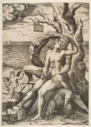 Jupiter and Semele Embracing, an Eagle Beneath Them, a Tree at Right