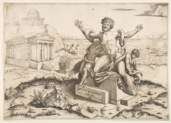 Laocoön and His Two Sons Being Attacked by Serpents Upon a Pedestal, a Temple to Minerva