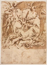 Grotesque with a Satyr Feeding a Dragon (recto), Grotesque with a Leaping Centaur (verso)