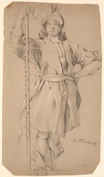 Standing Helmeted Warrior with Lance in Right Hand