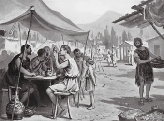 Spartans Eating at Public Tables