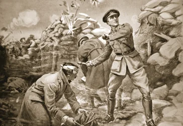 Captain Vickers holding the enemy at bay while a barrier was being built up behind him