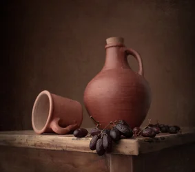Clay Jug and Grapes