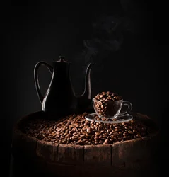 Dark Coffee Pot And Beans