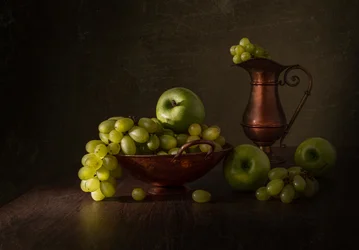 Green Grapes Copper Still Life