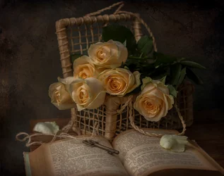 Romantic Roses and Old Book