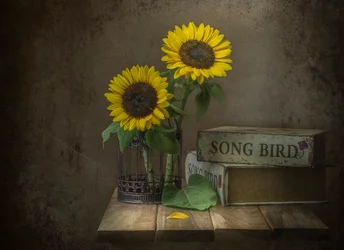Rustic Sunflowers and Song Bird