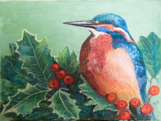 Kingfisher on berries, 2022