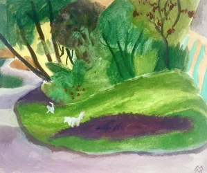 Landscape with White Dogs