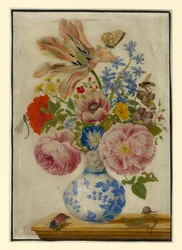 Chinese Vase with Roses, Poppies and Carnations