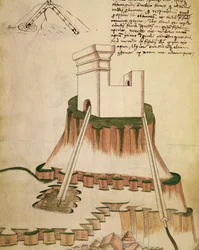 Study on the Correct Installation of a Well and the Drainage for a Fortress, illustration from a work by Mariano di Jacopo Vanni, known as Taccola