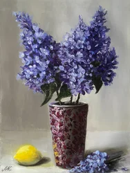 Lilac Still Life with Lemon