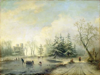 Trees, Castle and skating figures