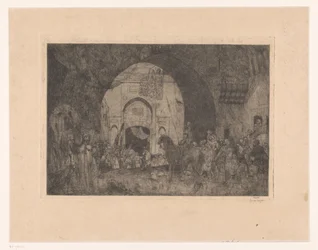 Eastern Riders and People by a Gate