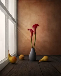 Red Lilies Window Light