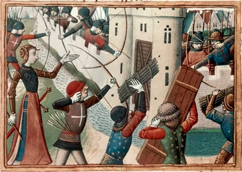 Joan of Arc at the siege of Orleans, miniature from the Vigiles de Charles VII
