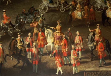 A Cavalcade in the Winter Riding School of the Vienna Hof to celebrate the defeat of the French army at Prague, 1743 (detail)