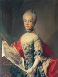 Archduchess Maria Carolina, thirteenth child of Maria Theresa of Austria, wife of Ferdinand I, King of the Two Sicilies, holding a portrait of her father Emperor Francis I