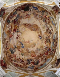 View of the frescoes decorating the dome of the Benedictine Abbey of Ulrich and Afra, Neresheim, Germany (detail)