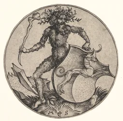 Shield with Greyhound Held by Wild Man