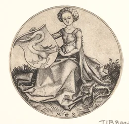 Shield with Swan Held by Woman