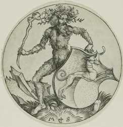 Shield with a Greyhound, Held by a Wild Man