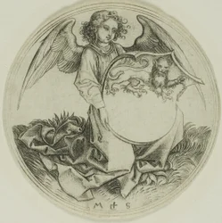 Shield with a Lion, Held by an Angel