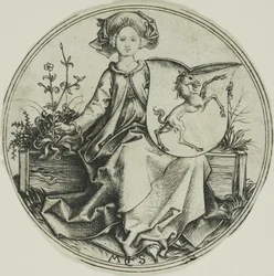 Shield with a Unicorn, Held by a Lady