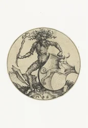 Coat of Arms with a Dog Held by a Wild Man with a Club