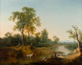 Rider and Fisherman in a River Landscape