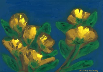 Yellow Roses Evening Sky Composition Brown Yellow Blue