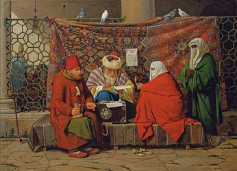 A Turkish Notary Drawing up a Marriage Contract in Front of the Kilic Ali Pasha Mosque, Tophane, Constantinople