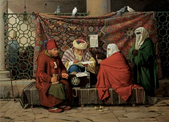 A Turkish Notary Drawing up a Marriage Contract in Front of the Kilic Ali Pasha Mosque, Tophane, Constantinople